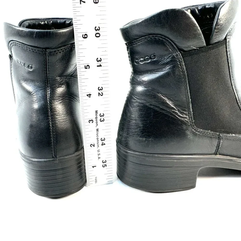 Ecco Light Black Leather Slip On Ankle Boots Size EU 40 / US 9.5 Chelsea Healed